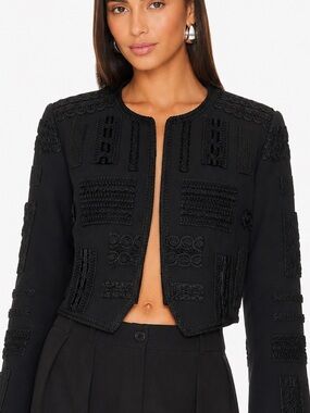 Alberto Makali Black Soutache Embellished Cropped Jacket Vintage Evening Blazer
